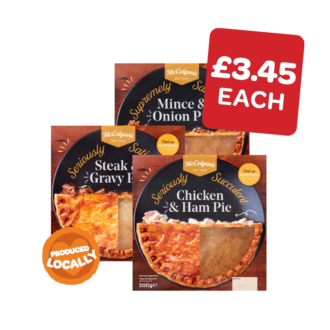 McColgans Mince & Onion / Chicken & Ham / Steak & Gravy Family Pie