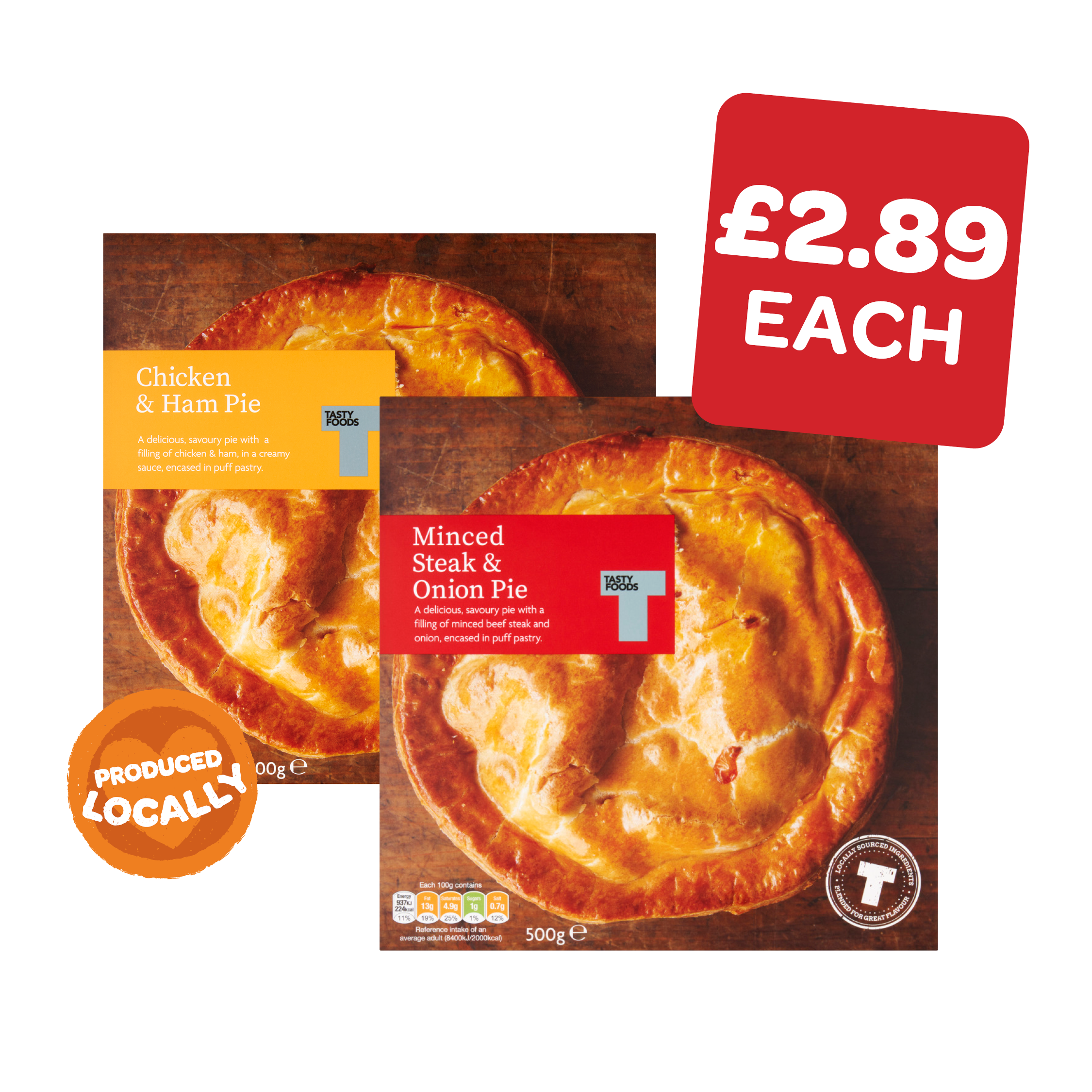 Tasty Foods Mince &  Onion / Chicken & Ham Pie