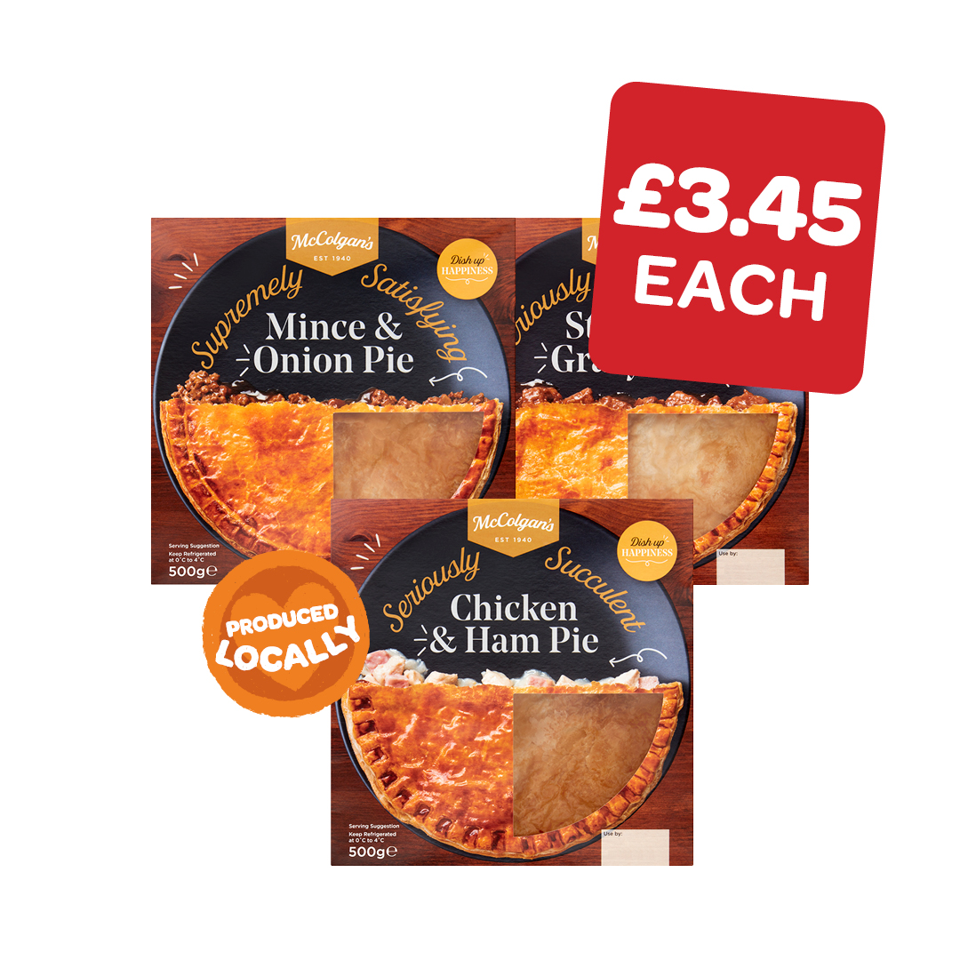 McColgans Mince & Onion / Chicken & Ham / Steak & Gravy Pies