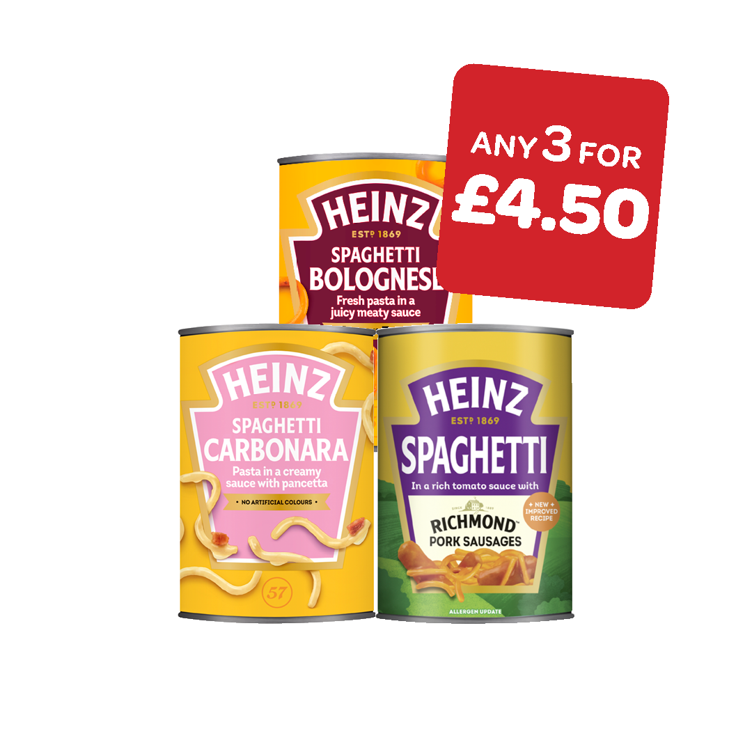 Heinz Beans And Sausages / Spaghetti And Sausages / Carbonara / Bolognese / Macaroni Cheese