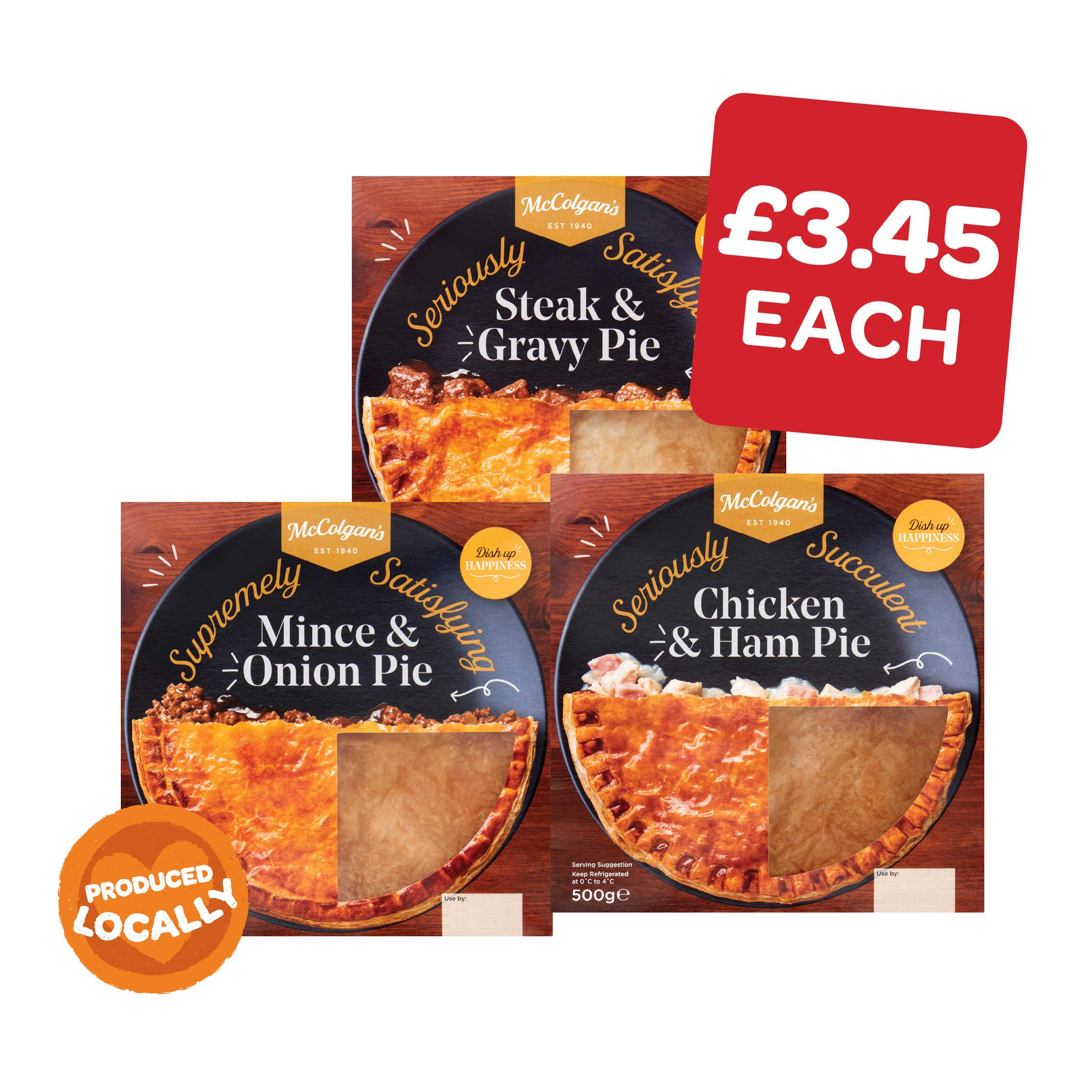 McColgans Mince &  Onion / Chicken & Ham /  Steak & Gravy Pie