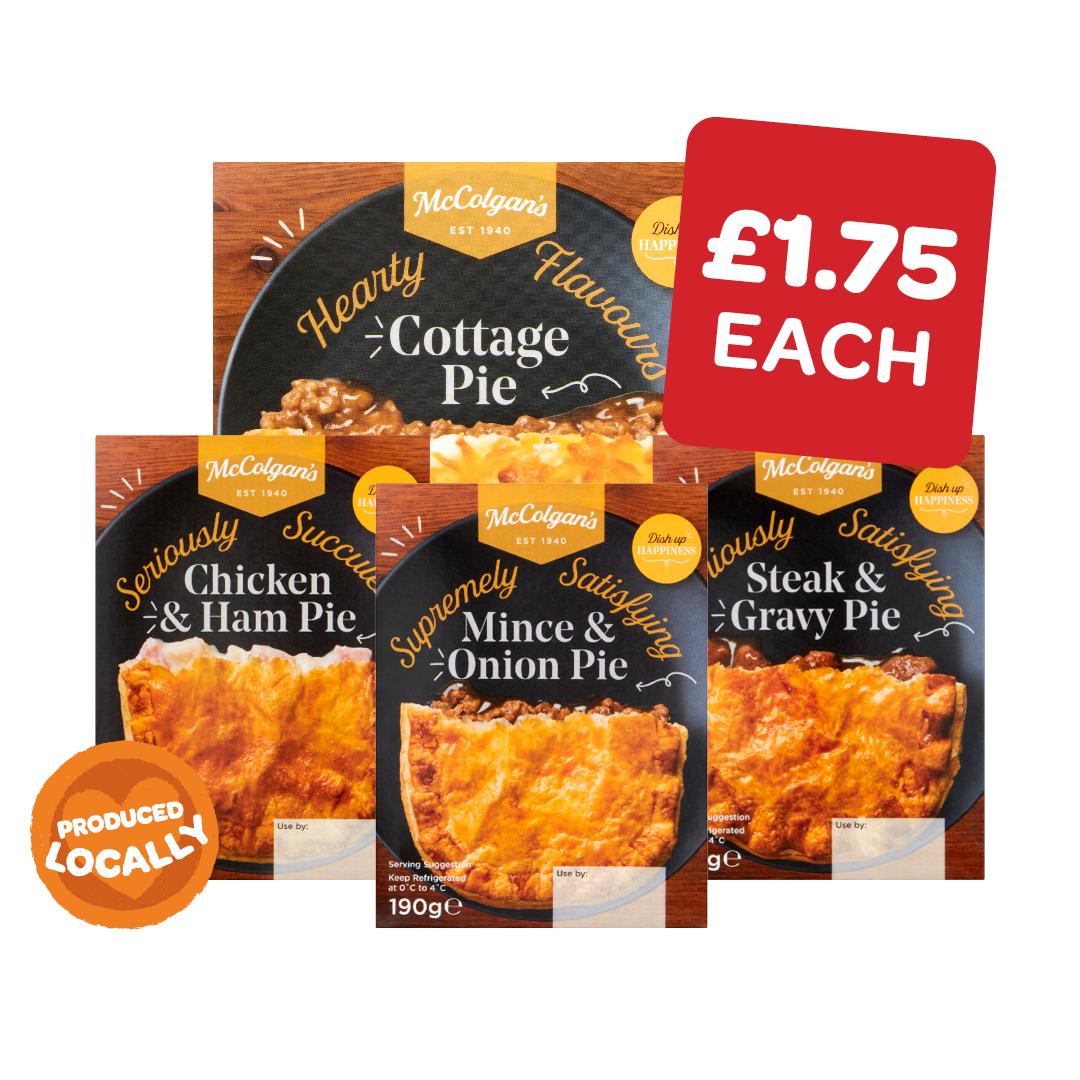 McColgans Cottage / Mince & Onion / Steak & Gravy / Chicken & Ham Pies