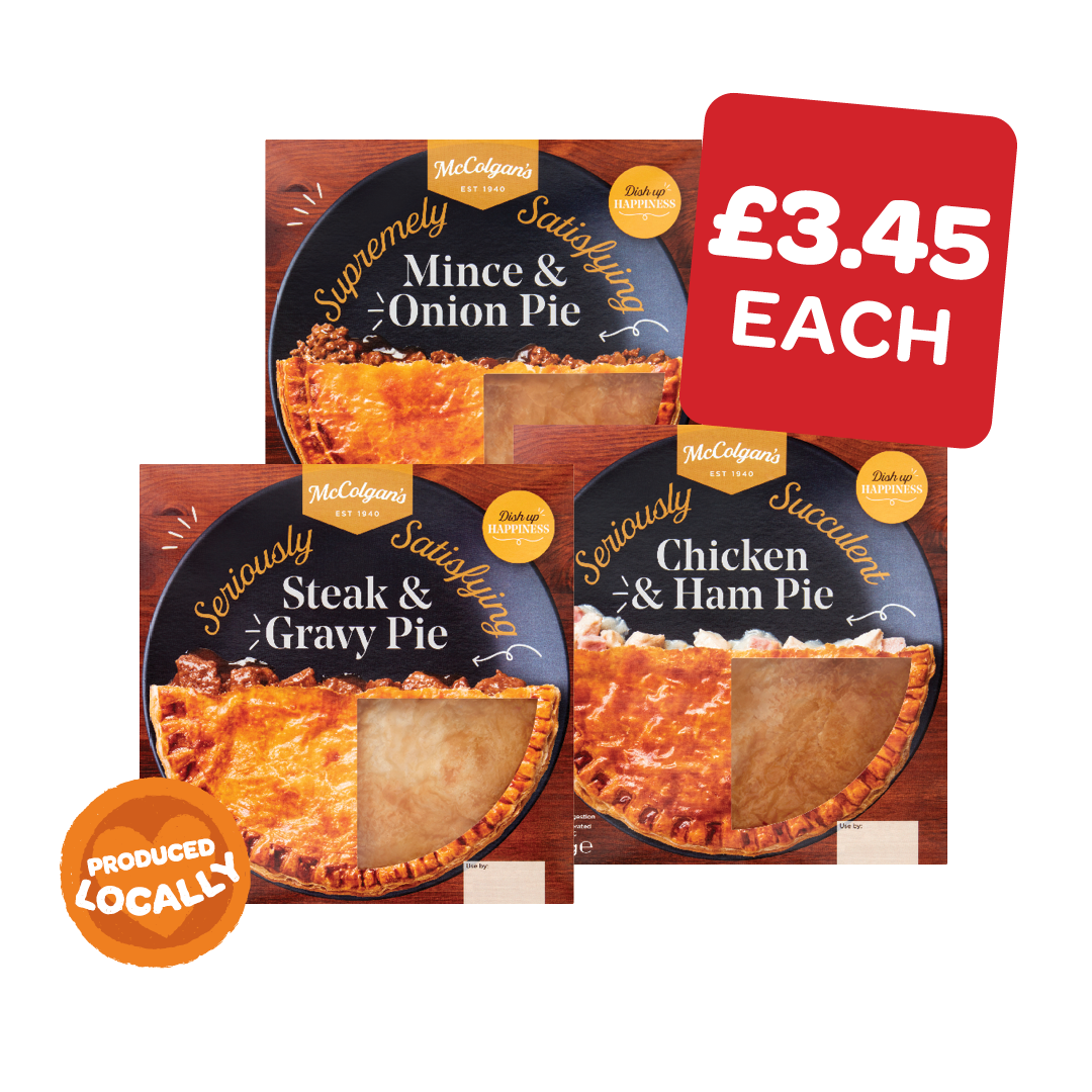 McColgans Mince & Onion / Chicken & Ham /  Steak & Gravy Family Pie