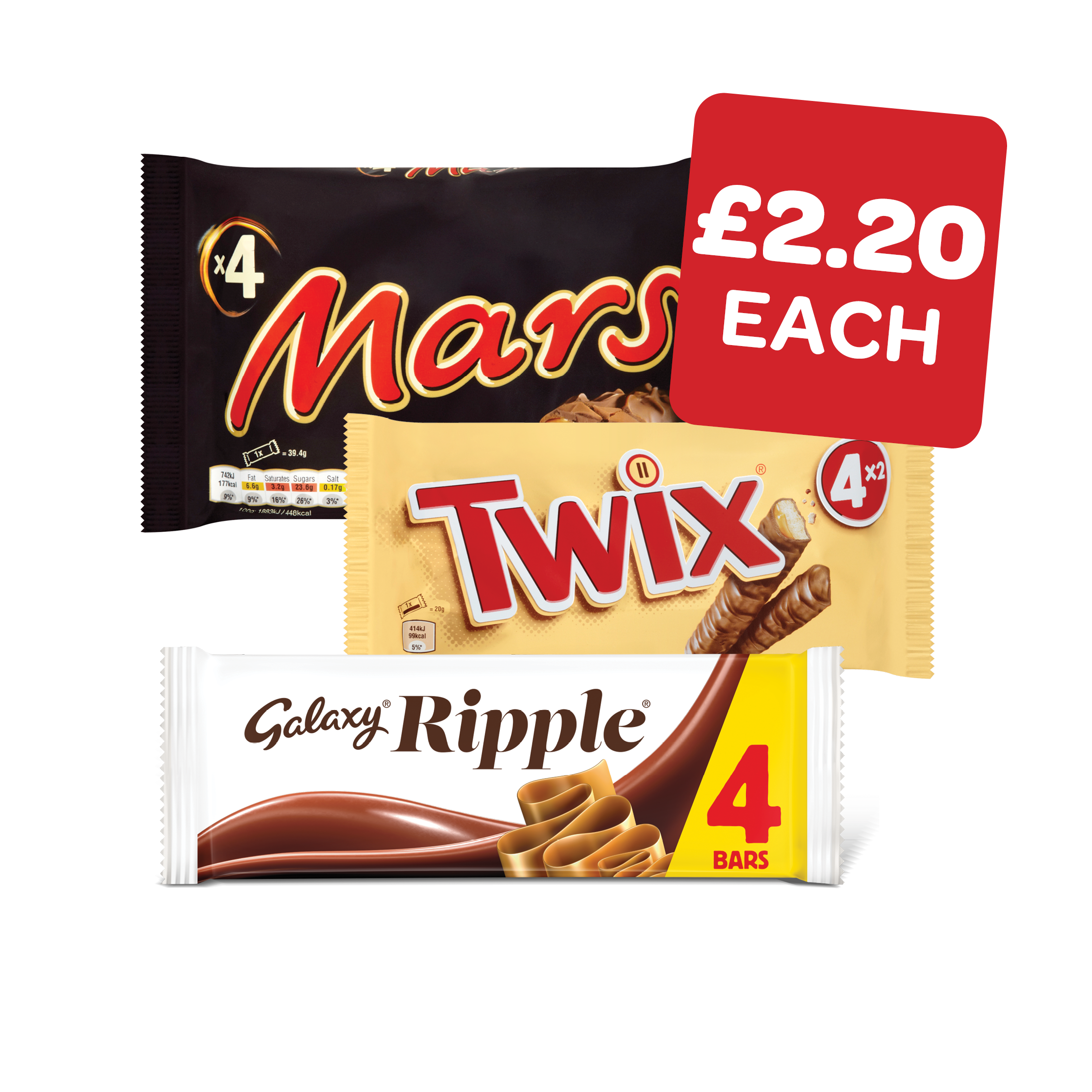 Mars / Snickers / Twix / Bounty / Galaxy Ripple
