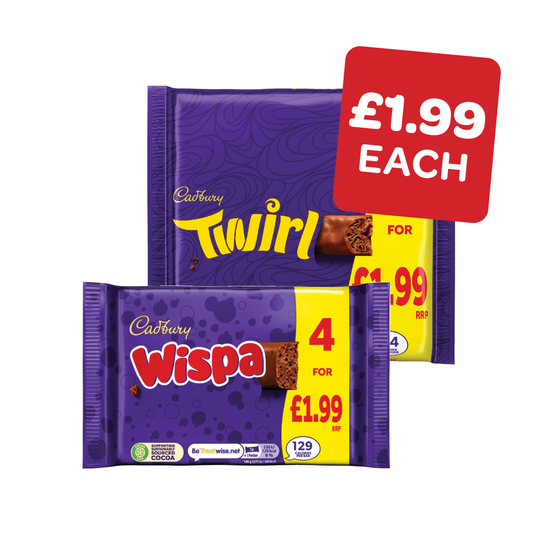Cadbury Boost / Crunchie /  Dairymilk / Double Decker /  Wispa / Twirl Price Marked Pack