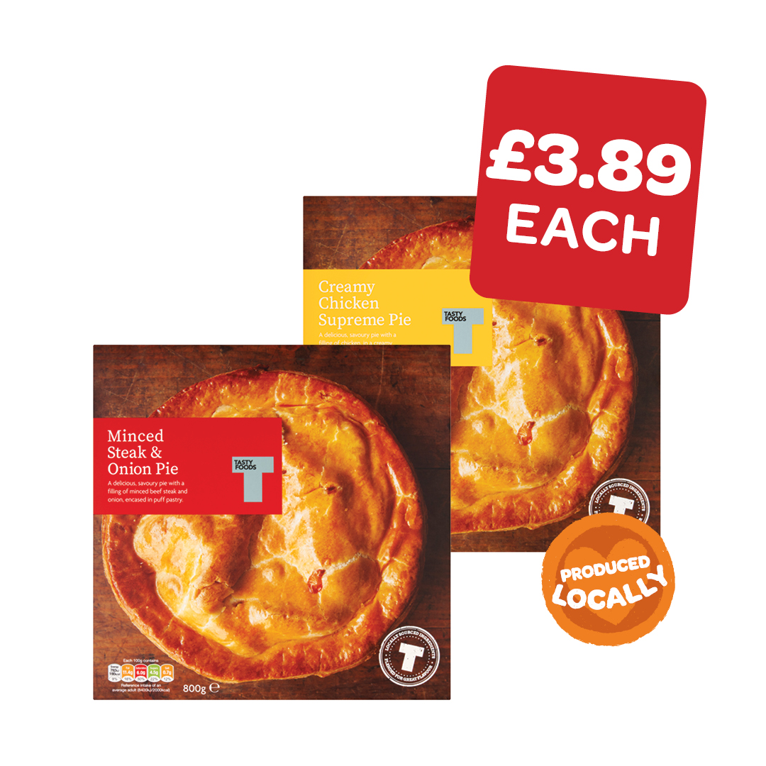 Tasty Foods Family Creamy Chicken / Mince & Onion / Roast Chicken Pie