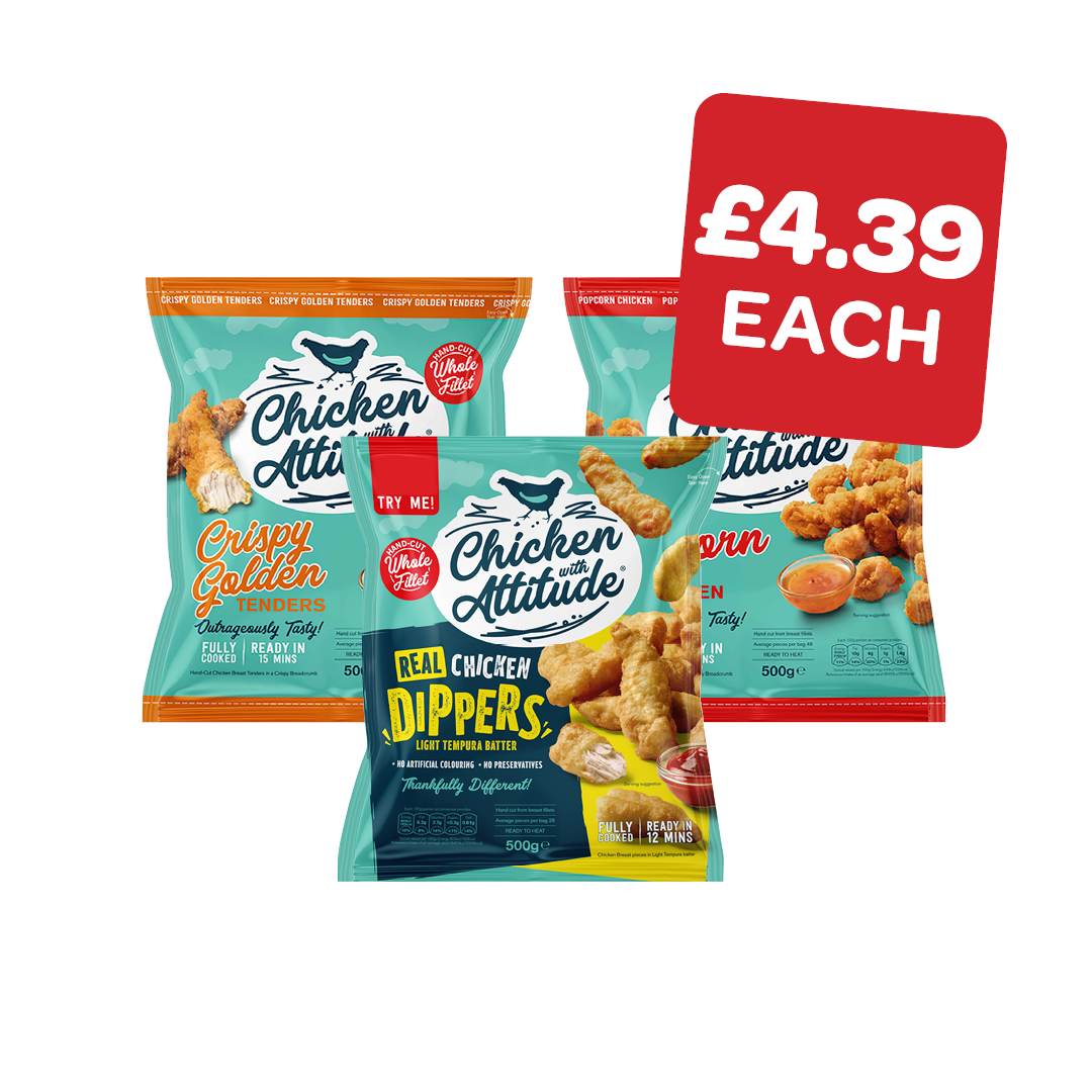 Chicken With Attitude Crispy Tenders / Spicy Tenders / Southern Fried Tenders / Popcorn Chicken / Chicken Dippers