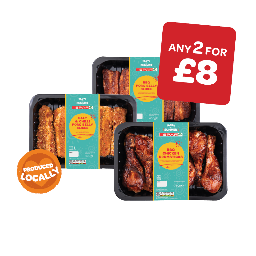 Taste Of Summer BBQ Pork Belly  / Salt & Chilli Pork Belly Slices / BBQ Chicken Drumsticks