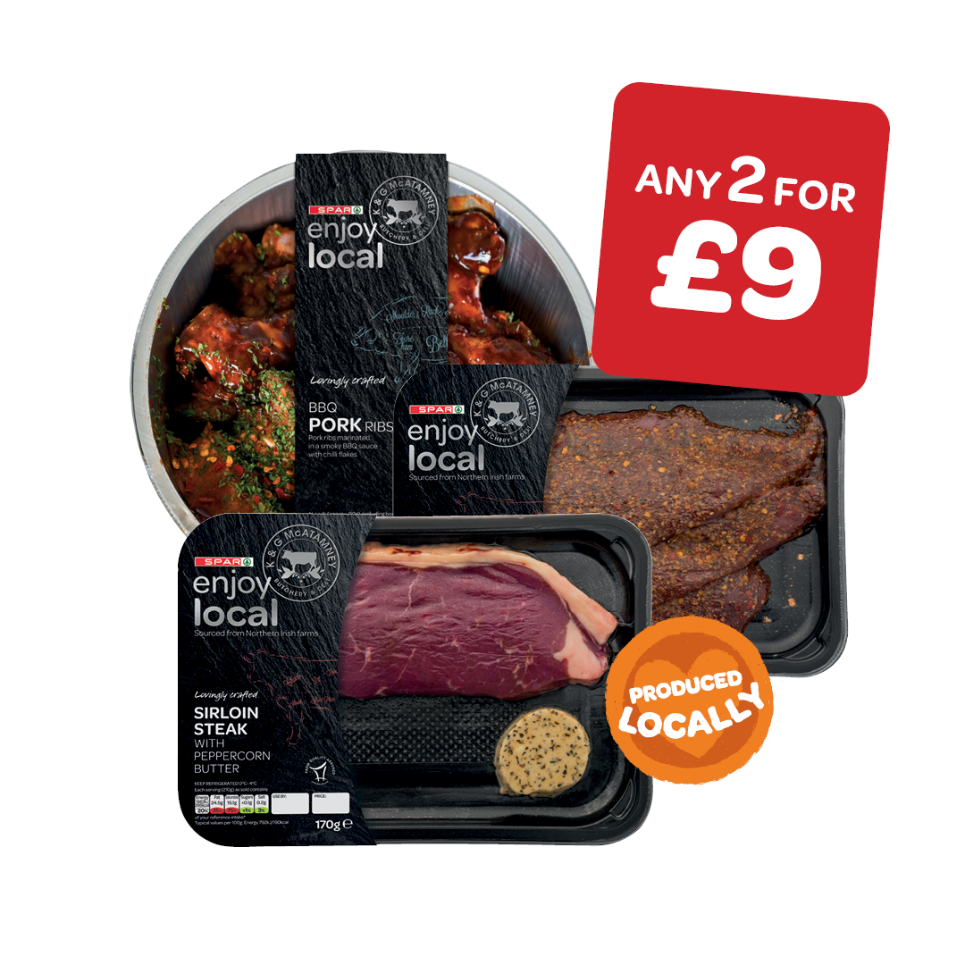 enjoy local Sirloin and Peppercorn Steak / Salt & Chilli Sizzle Steak / BBQ Ribs