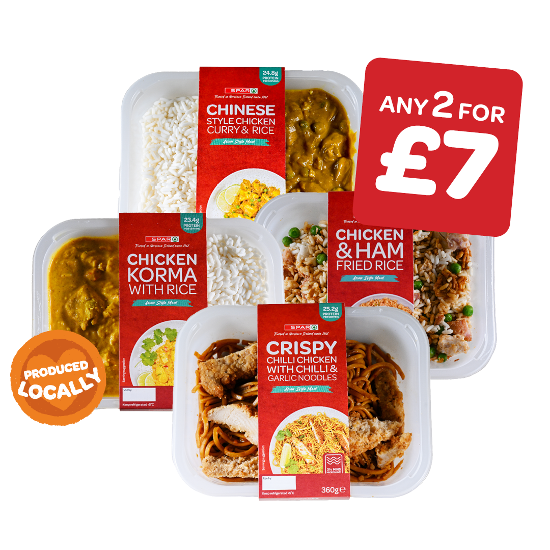 SPAR Chinese Chicken Curry & Rice / Chicken Korma & Rice / Chicken & Ham Fried Rice / Crispy Chicken & Noodles