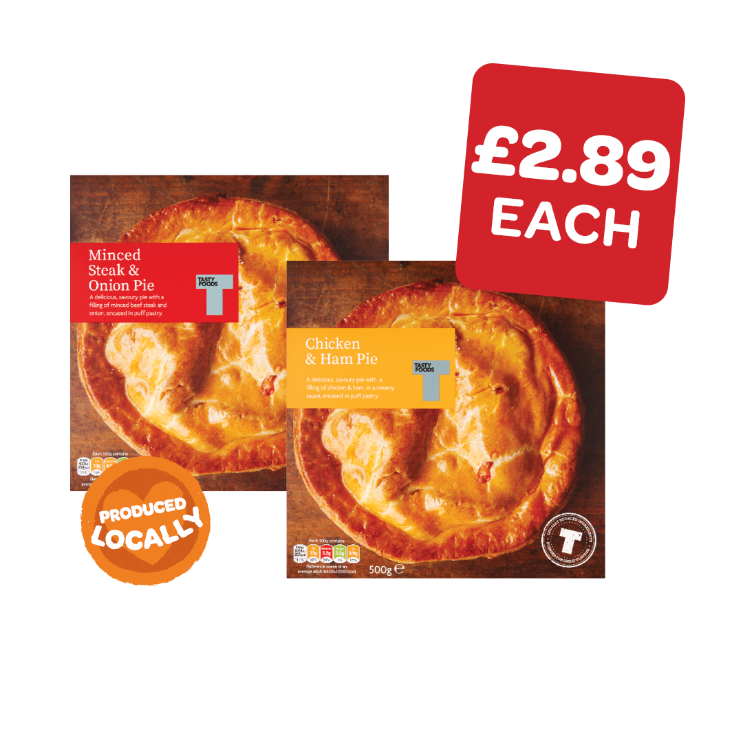 Tasty Foods Mince & Onion / Chicken & Ham Pie