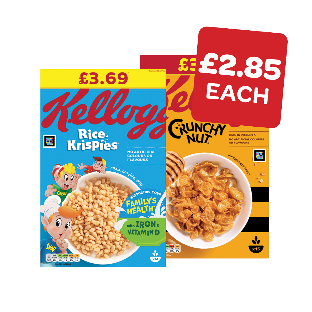 Kellogg's Crunchy Nut Cornflakes /  Rice Krispies Price Marked Pack