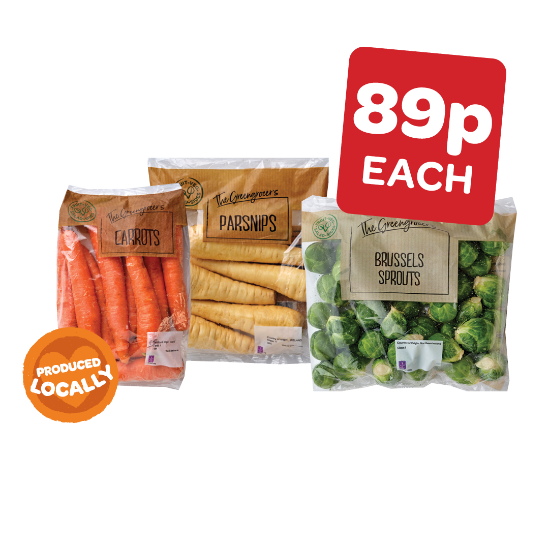 The Greengrocer's Carrot Bag/ The Greengrocer's Parsnip/ Greengrocer's Brussels Sprouts