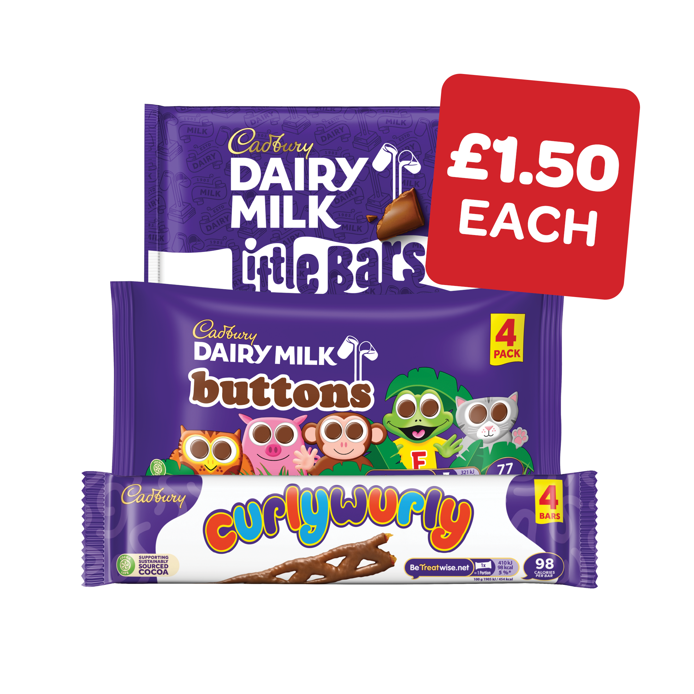 Cadbury Curly Wurly / Fudge / Freddo / Chomp / Buttons / Little Bar
